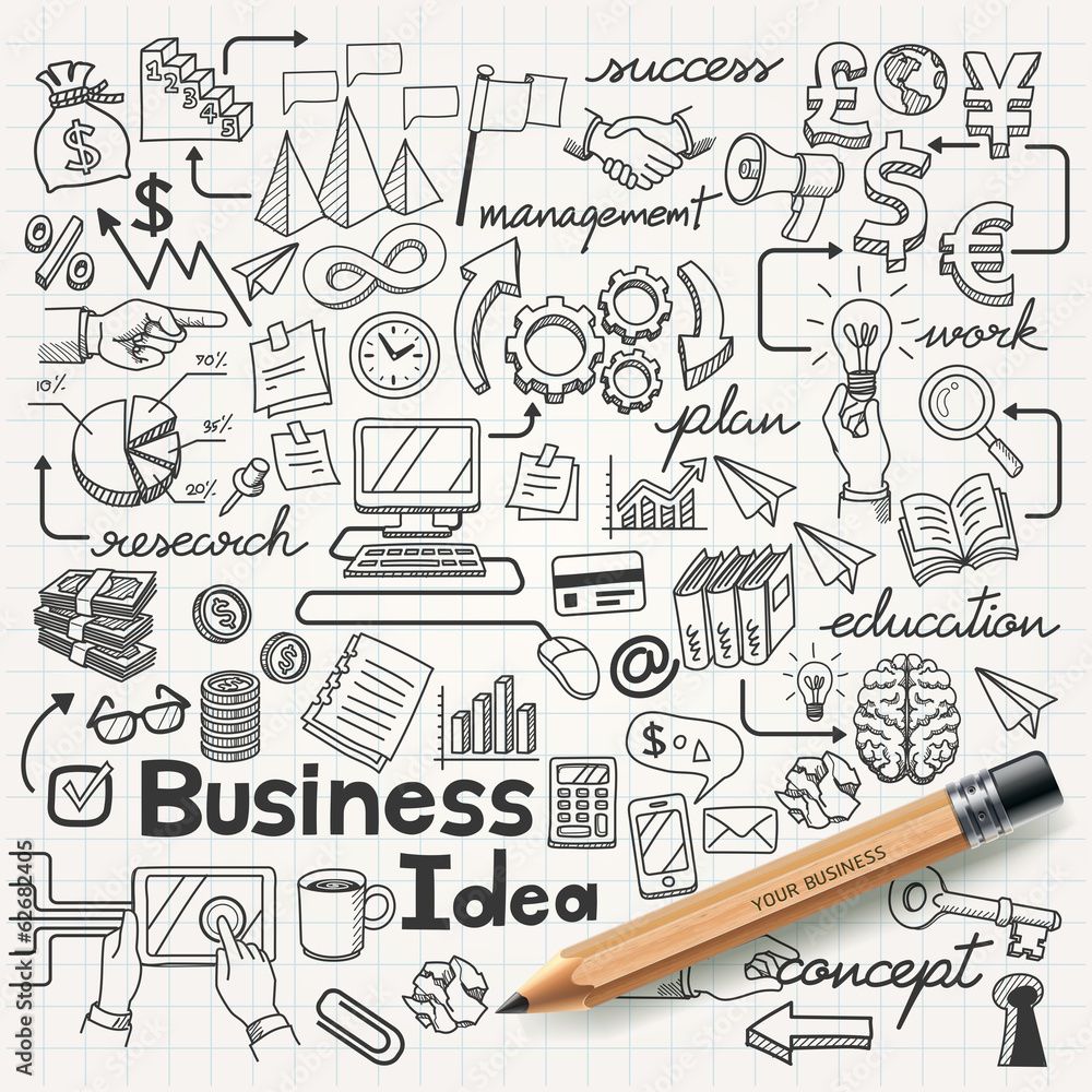 Business Idea doodles icons set. Vector illustration. - obrazy, fototapety, plakaty 