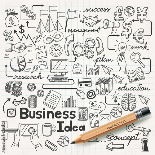 Business Idea doodles icons set. Vector illustration.