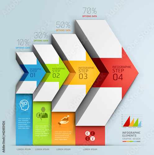 3d arrow staircase diagram business step options.