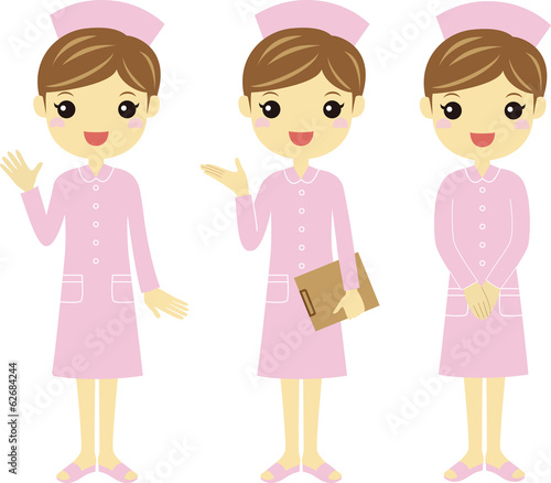 色々なポーズのピンク色ユニフォームの看護婦さん