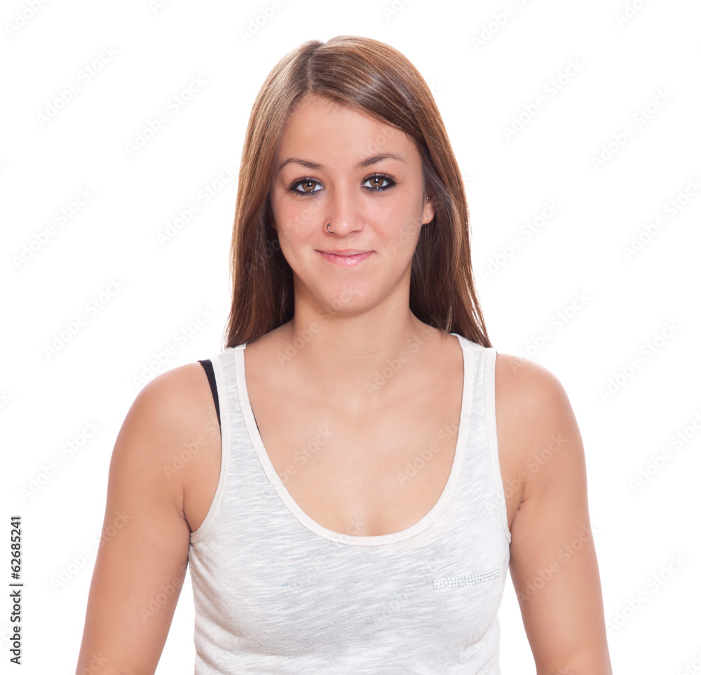 Portrait of an attractive young woman. All on white background. Portrait of an attractive young woman. All on white background.