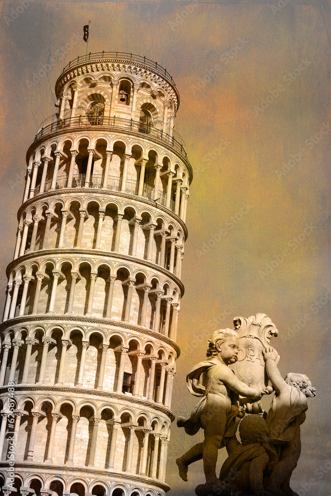 Pisa - piazza dei miracoli, la torre e i putti