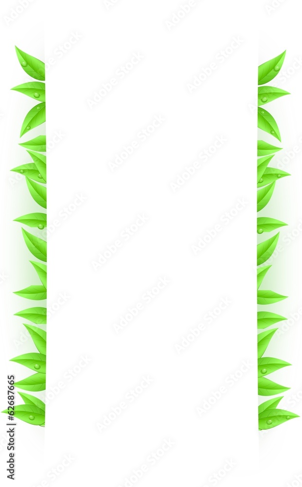 Green background with leaves as design element of page with spac