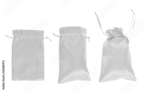 White drawstring bag packaging isolated