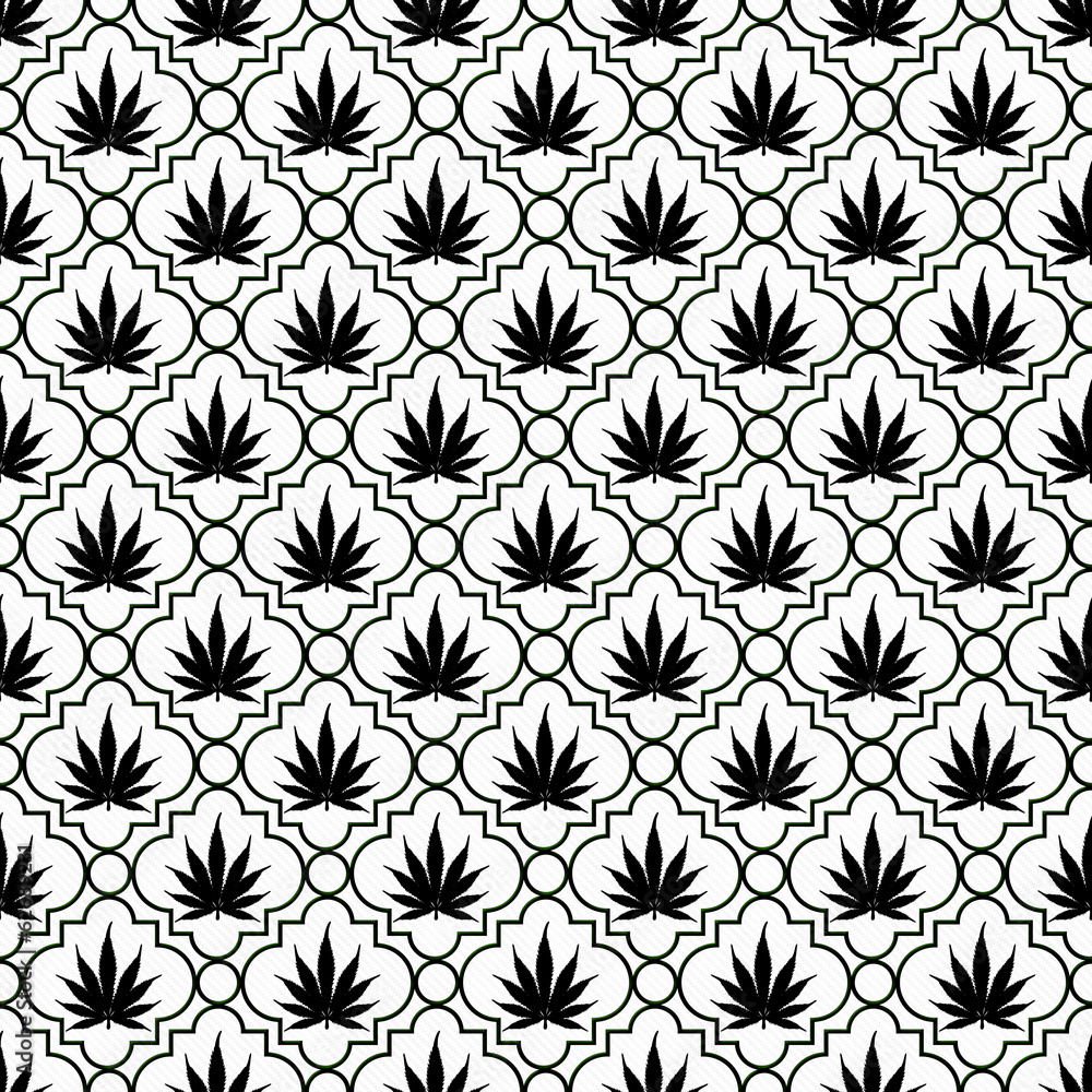 Black and White Marijuana Leaf Pattern Repeat Background