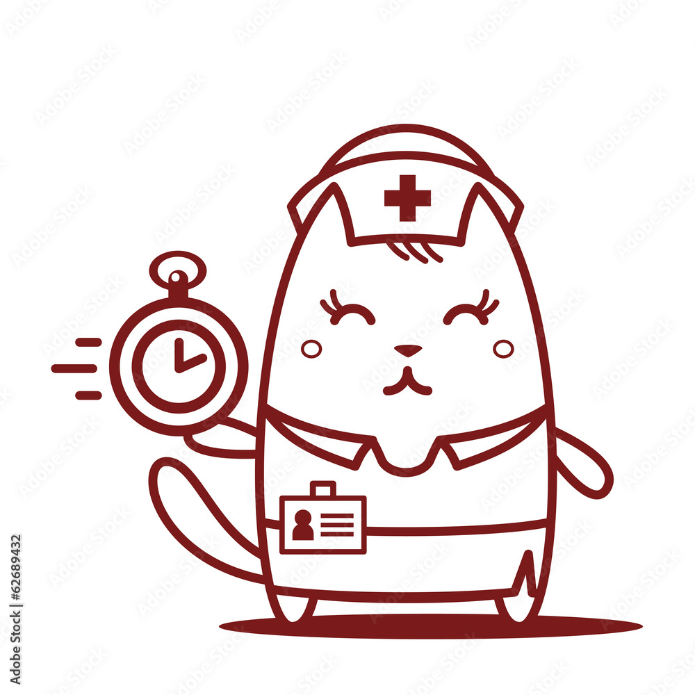 Character nurse in uniform with a medical cap line art Character nurse in uniform with a medical cap line art