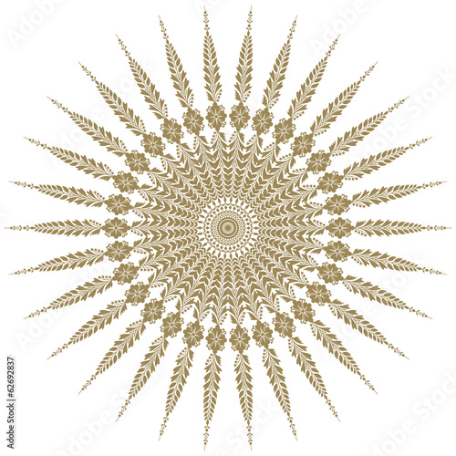 Decorative gold and frame with vintage round patterns on white.