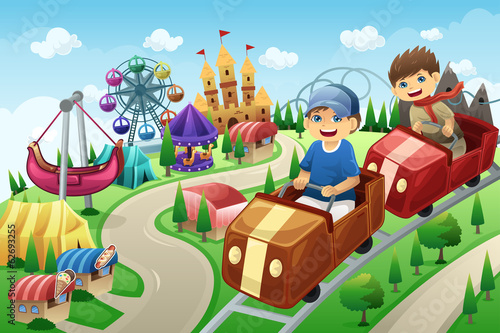 Kids having fun in an amusement park
