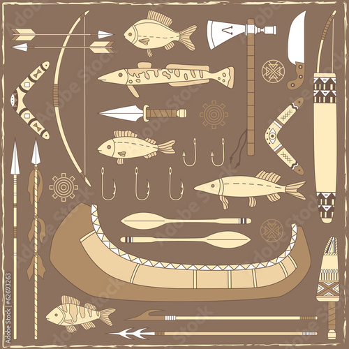 Native American fishing design elements