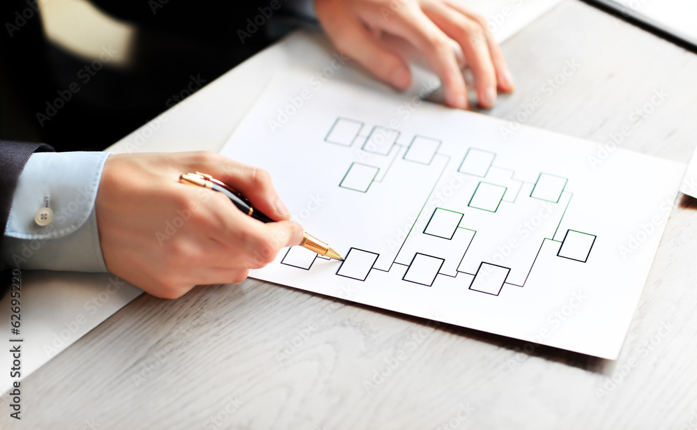 flowchart with empty boxes shows business structure