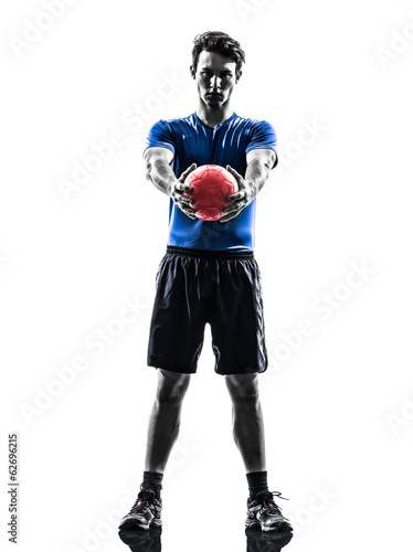 young man exercising handball player silhouette