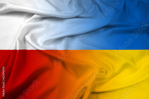 Waving Poland and Ukraine Flag