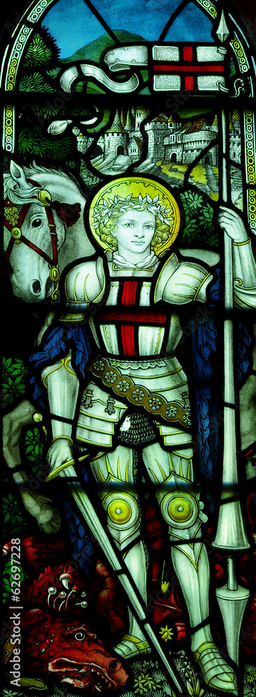 Saint George and the dragon in stained glass