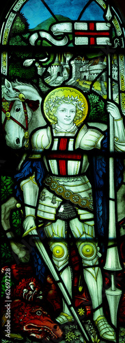 Saint George and the dragon in stained glass