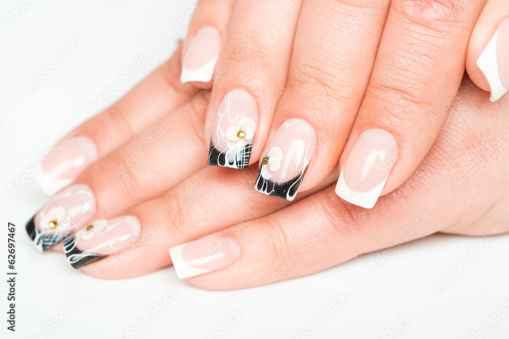 Female hands with manicure on a light background Female hands with manicure on a light background