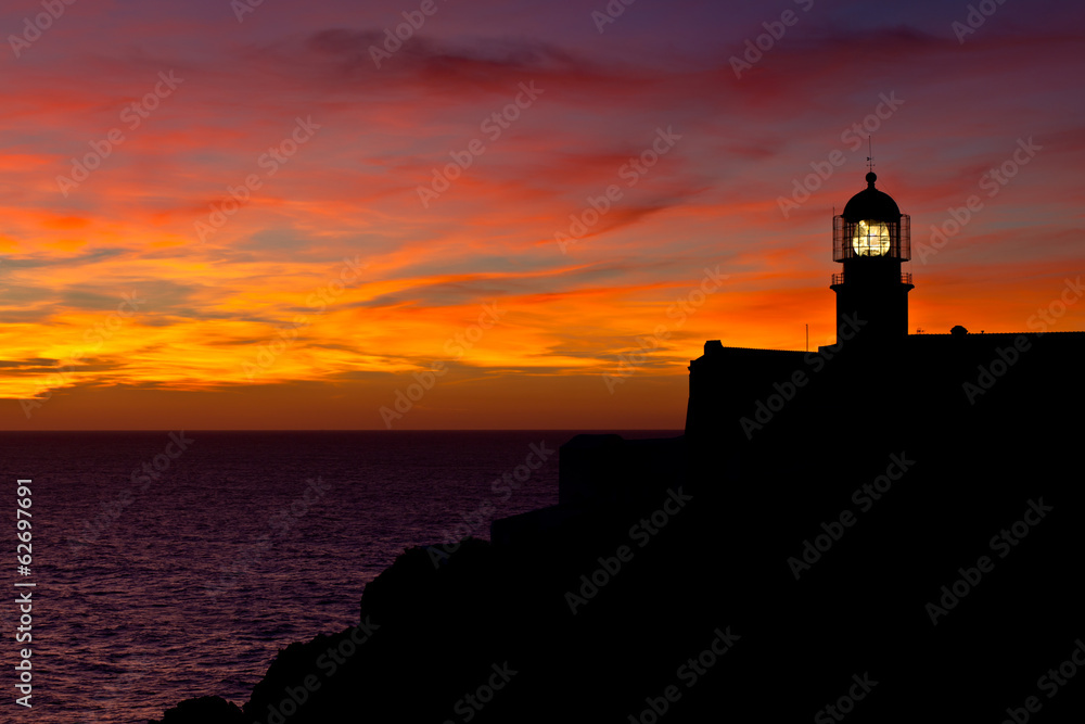 Lighthouse of Cabo Sao Vicente, Sagres, Portugal at Sunset Lighthouse of Cabo Sao Vicente, Sagres, Portugal at Sunset