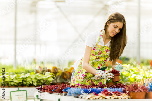 Young woman in flower garden