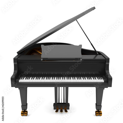 Fényképezés black grand piano isolated on white background