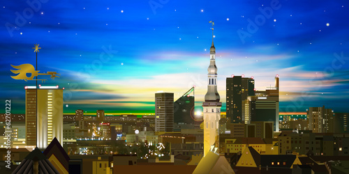 abstract nature background with sunset and cityscape