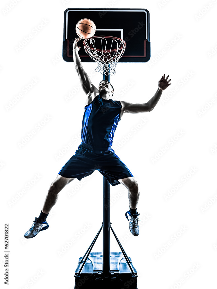 Naklejka premium caucasian man basketball player jumping throwing silhouette