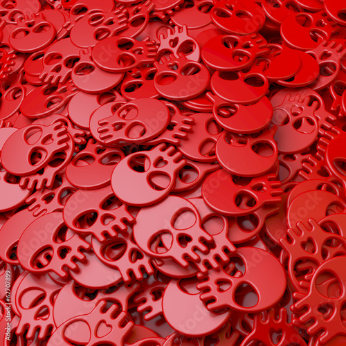 Haufen roter Totenköpfe, Hintergrund, cartoon style, rendering