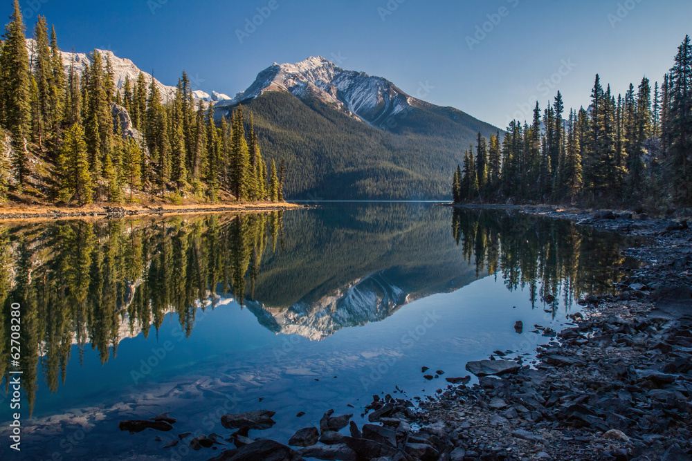 Morning reflection at Maligne lake in Jasper National Park, Alberta, Canada
