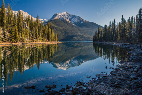 Morning reflection at Maligne lake in Jasper National Park  Alberta  Canada