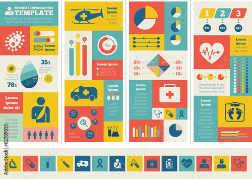 Flat Medical Infographics Elements plus Icon Set. Vector.