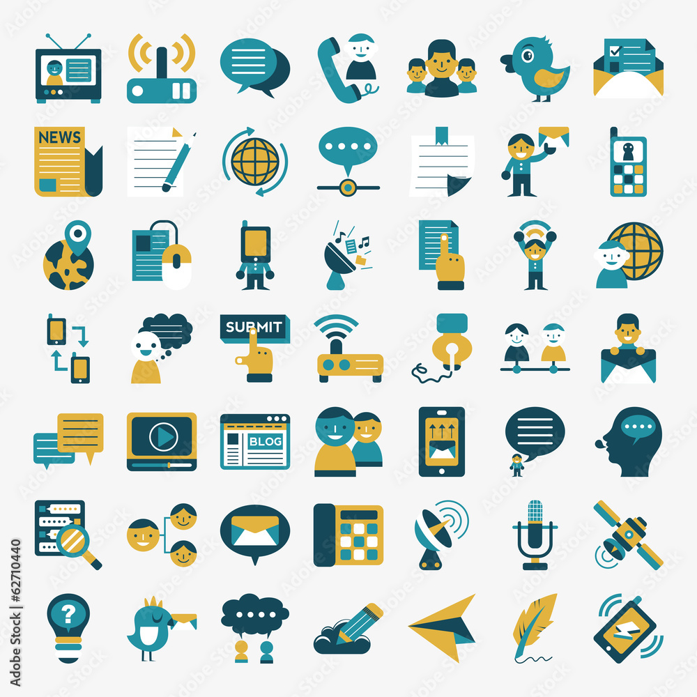Retro flat communication icons set Retro flat communication icons set