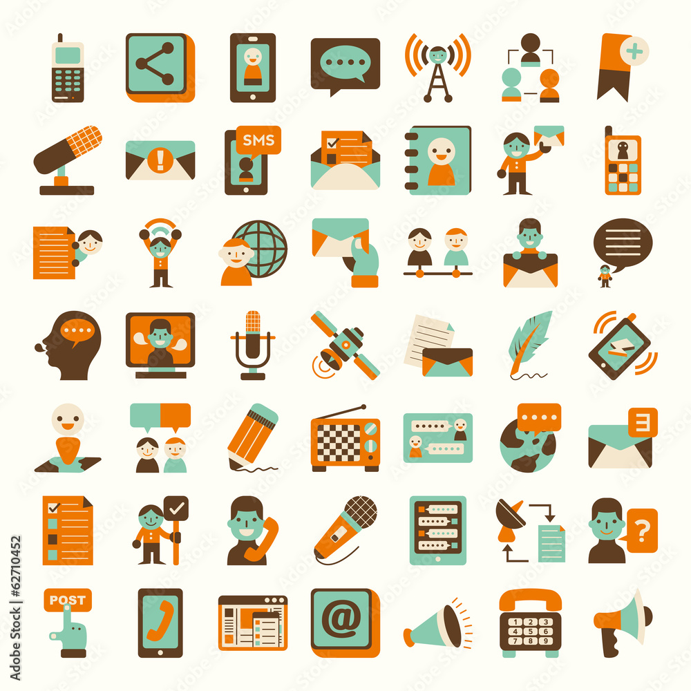 Retro flat communication icons set Retro flat communication icons set