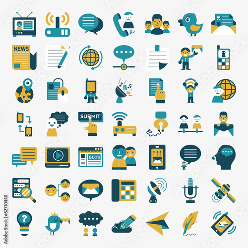 Retro flat communication icons set