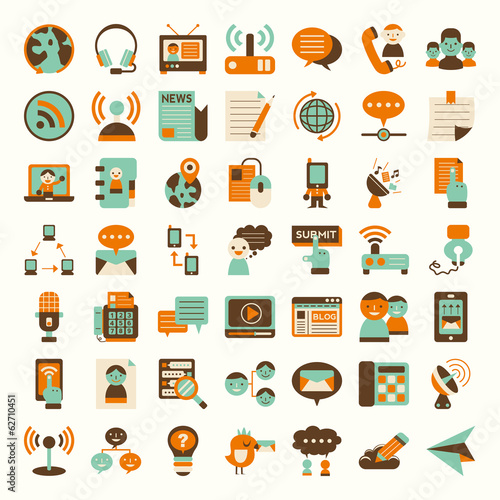 Retro flat communication icons set
