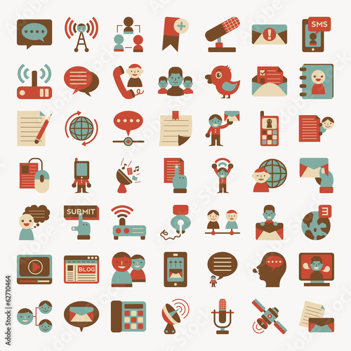 Retro flat communication icons set