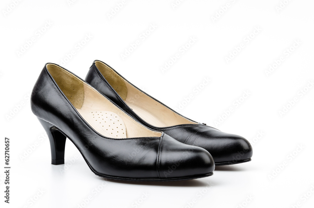 leather black shoes women isolated white background leather black shoes women isolated white background