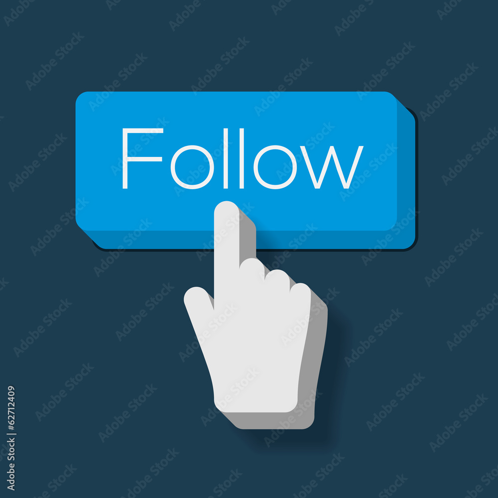 Follow Me Button with Hand Shaped Cursor, vector Eps10 image. Follow Me Button with Hand Shaped Cursor, vector Eps10 image.