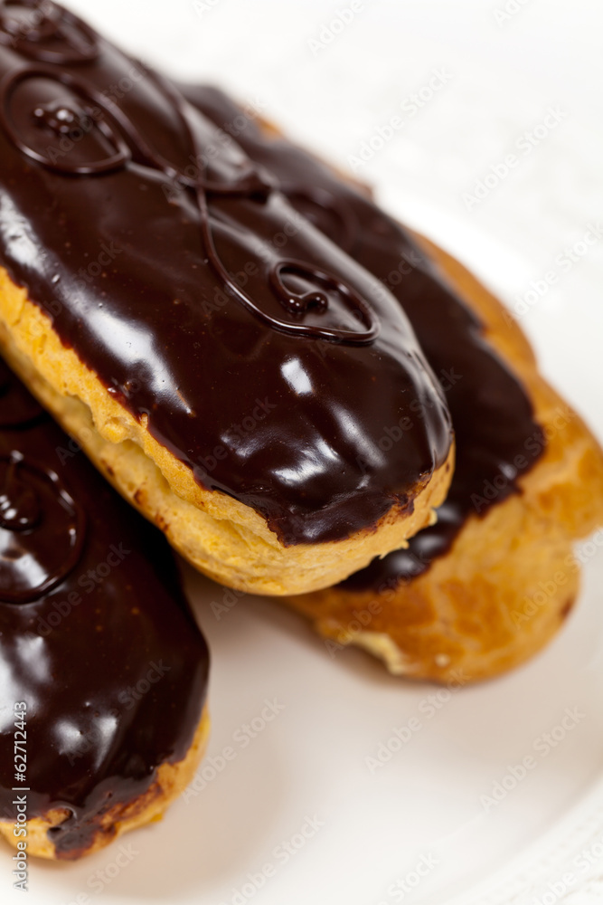 Delicious homemade eclairs with a chocolate