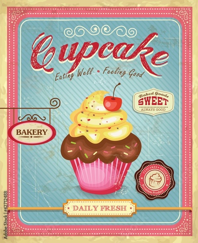 Cupcake poster design in retro style