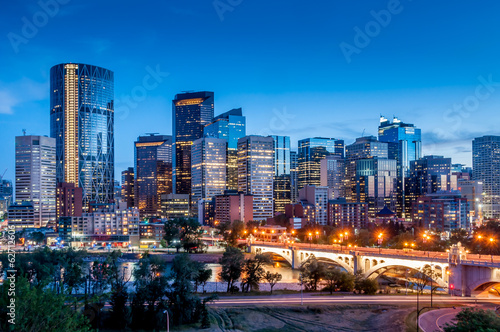 Calgary skyline at night photo