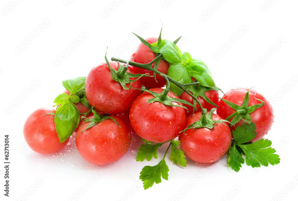 Red tomatoes, parsley and basil. Red tomatoes, parsley and basil.