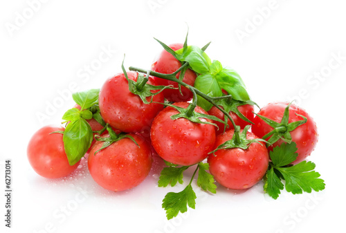 Red tomatoes, parsley and basil.