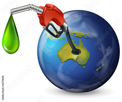 A globe with a petrol pump