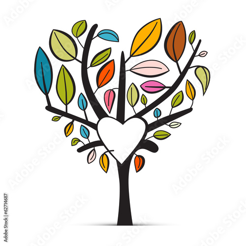 Colorful Abstract Heart Shaped Tree on White Background