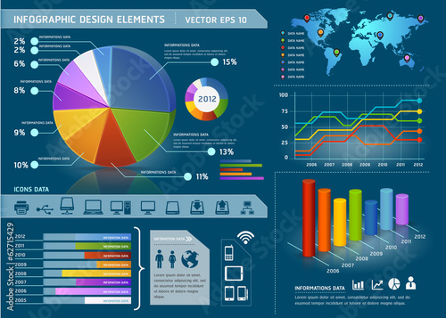 Colorful Infographic Elements with World map and Information Gra