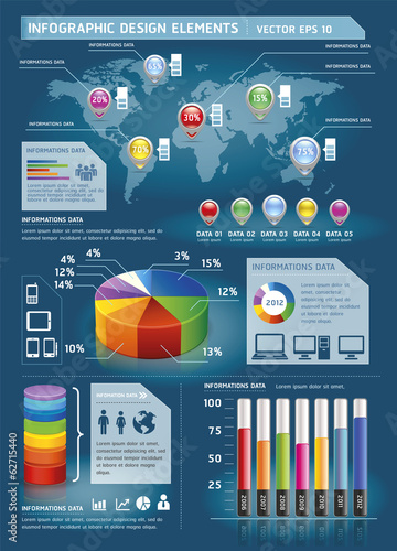 Colorful Infographic Elements with World map and Information Gra
