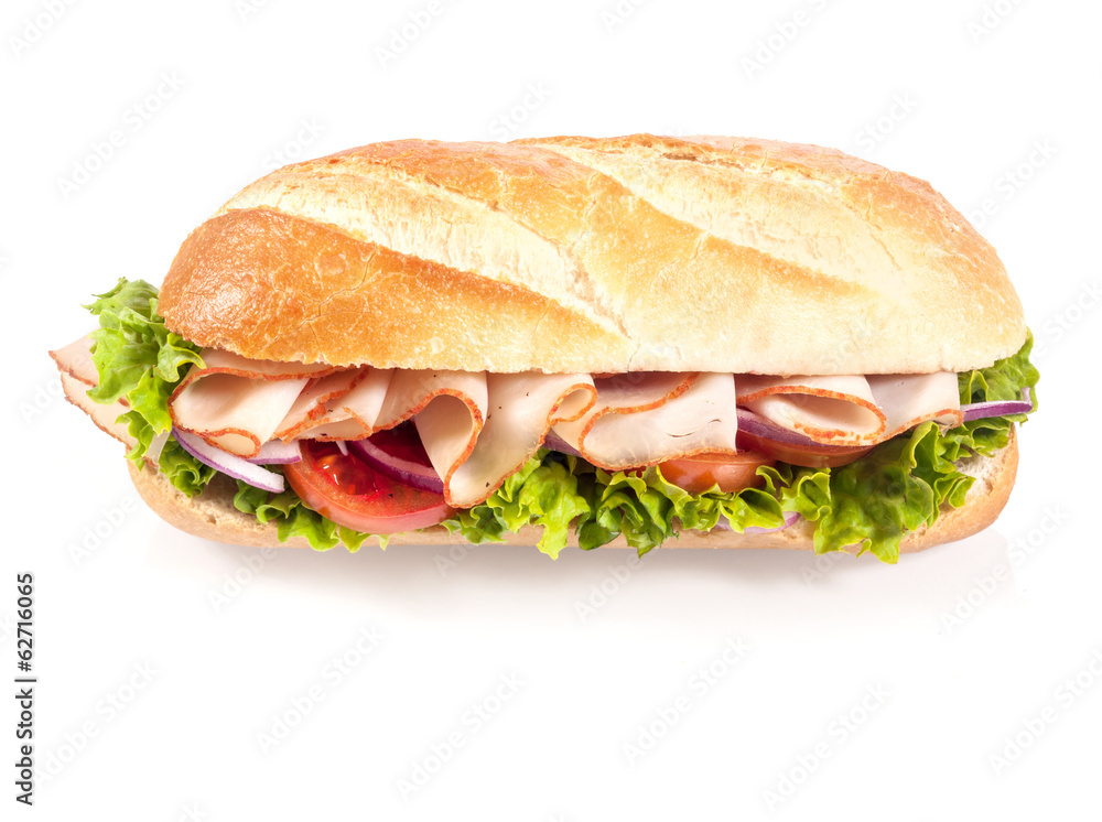 Crusty French baguette with sliced chicken Crusty French baguette with sliced chicken