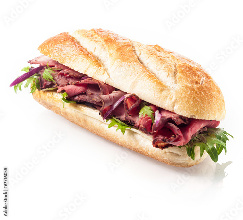Healthy lean roast beef on a crusty roll © exclusive-design