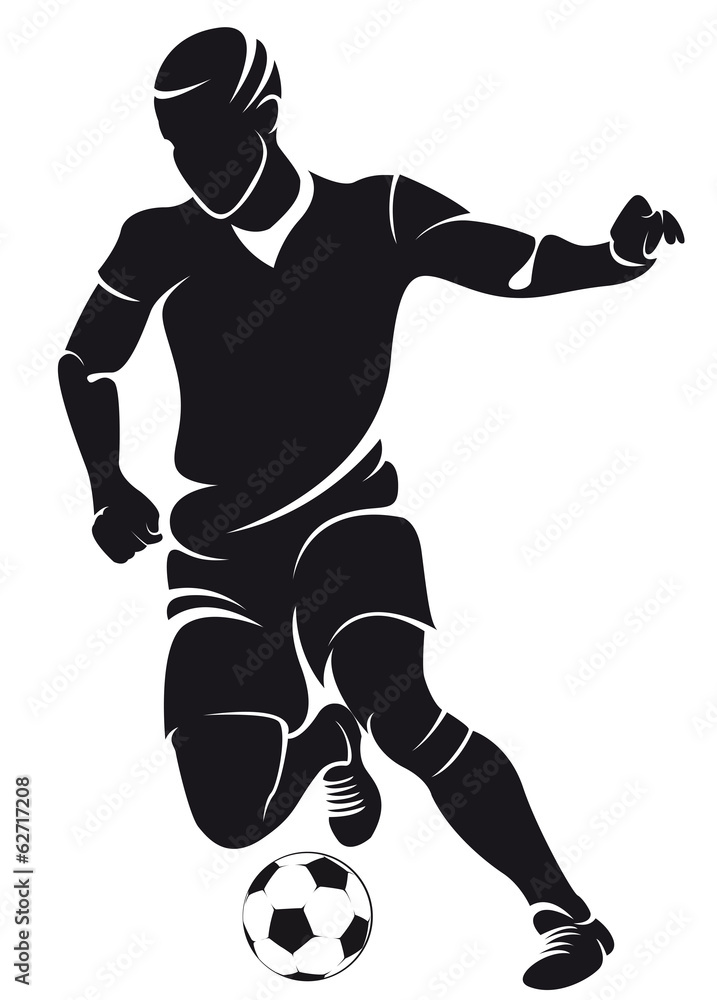 Vector football (soccer) player silhouette with ball isolated