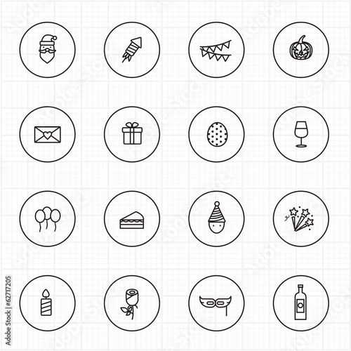 Celebration with circle line icons and white background