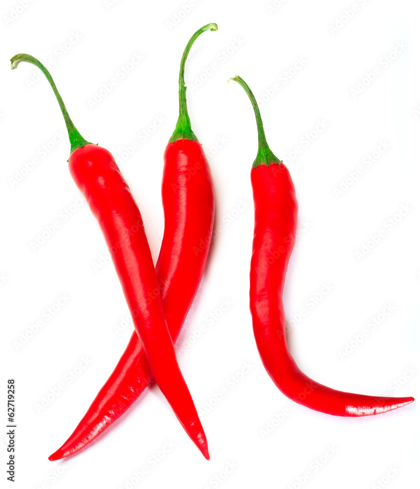 Red peppers on white background, isolated