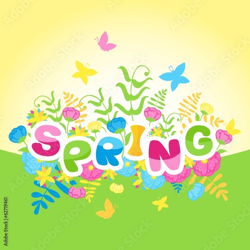 Spring inscription of multicolored letters